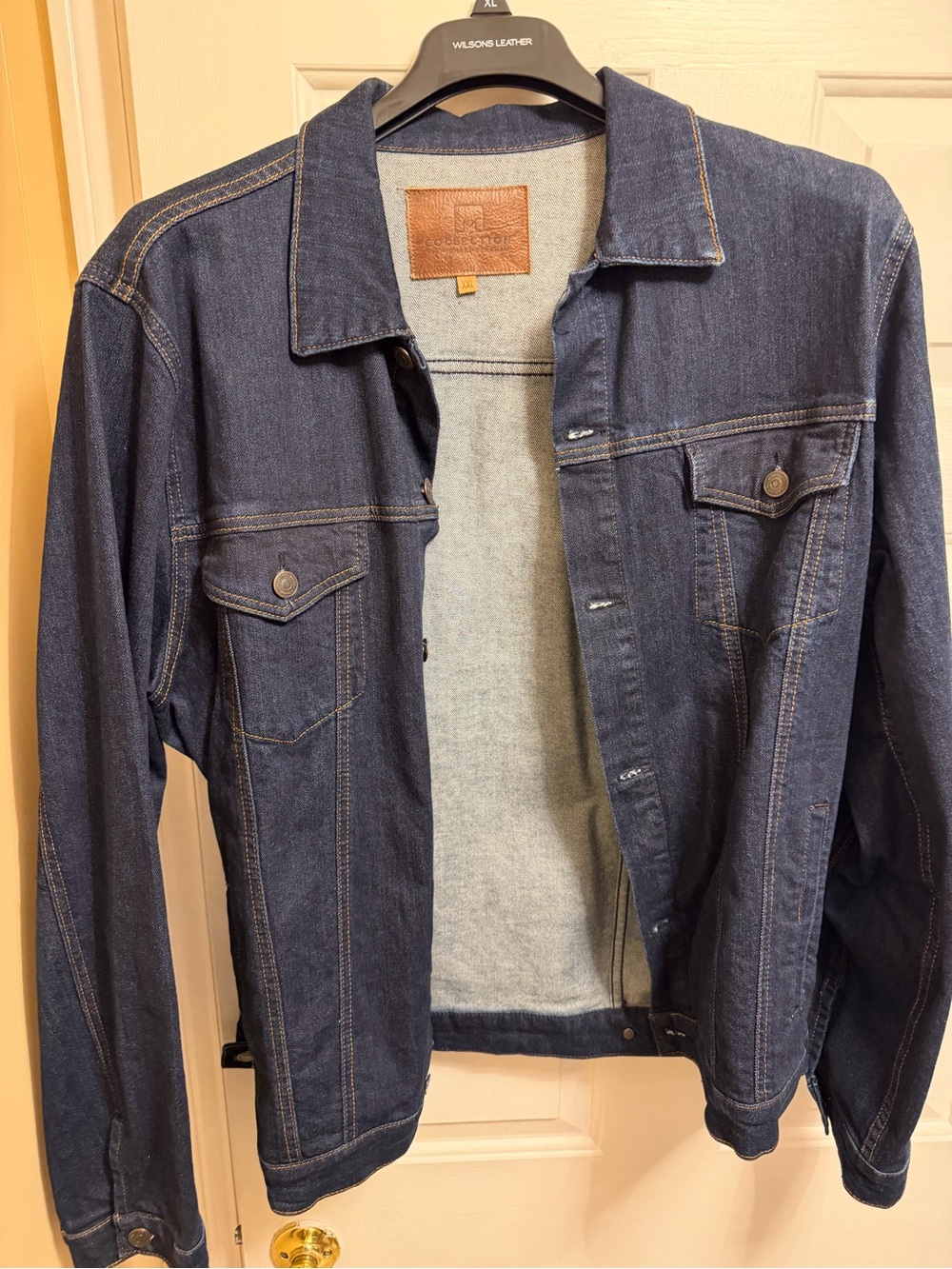 Men's Dark Blue Denim Jacket with Contrast Stitching